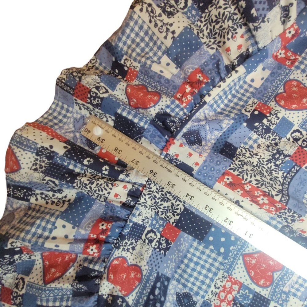 Vtg 80s Anthony Richards Patchwork House Dress Mumu L Red White Blue Heart Short - Picture 6 of 12
